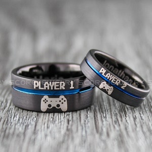 Gamer Rings Player 1 Player 2 Rings 2 Piece Couple Set Blue | Etsy