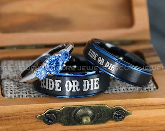Ride or Die-ringar, Ride or Die-vigselringar, parringar, bikerringar, vigselringar för par, vigselringar för par, matchande svarta ringar