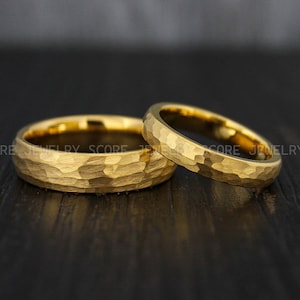 Paarringe, Paar Eheringe, Passende Ringe, Gold Eheringe, 2 Stück Paar Set Eheringe Gold Eheringe Gehämmerte Ringe