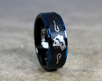 Fishing Ring, Hunting Ring, Bass Fishing Ring, Fishing Jewelry, Fishing Wedding Ring, Fishing Wedding Band, Angler Ring, Angler Jewelry