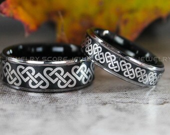Claddagh Rings, Hearts Scroll Rings, 3 Piece Couple Set 8mm & 6mm