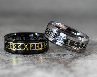 Vikings Rings, Runes Ring, Nordic Rings, Black Wedding Ring, Black Wedding Band, Til Valhalla Ring, Norse Wedding Band, Vikings Wedding Band