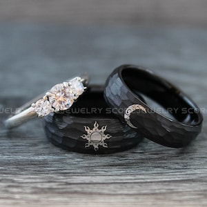 Anillos de sol y luna, anillo de sol, anillo de luna, joyas de sol y luna, anillos de pareja, alianzas de boda para pareja, anillos de pareja a juego, joyas para pareja