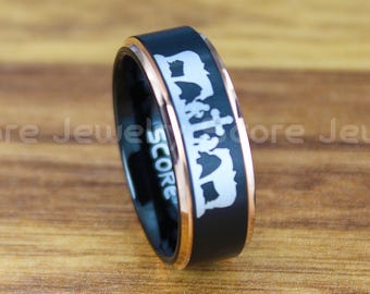 Praying Cowboys Ring, Cowboys Ring, Black Tungsten Wedding Band Tungsten Band Step Edge Praying Cowboy Praying Cowgirl Praying Horse Ring