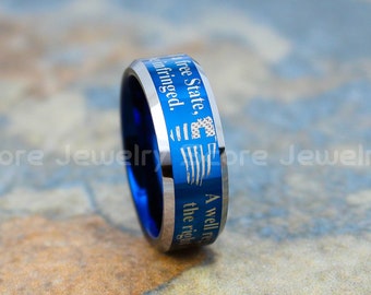 Men's & Women's 8mm Tungsten Carbide Ring - 'Defend The Second Amendment' US Flag Design Wedding Band - View #4