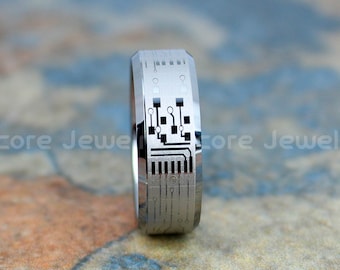 Gamer Ring, Circuit Board Ring, Gamer Wedding Ring, Circuit Board Wedding Band, PC Board Ring, Silver Wedding Ring, Silver Wedding Band