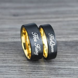 King and Queen Rings, 2 Piece Couple Set 8mm & 6mm Black Tungsten