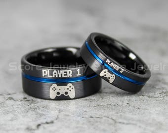 Gamer Rings, Couple Rings, Matching Couple Rings, Couple Wedding Bands, His and Her Wedding Rings, Gamer Wedding Rings, Video Game Jewelry