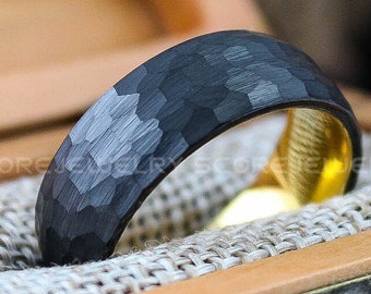 Mens Wedding Ring Black Wedding Ring Black Wedding Band His Wedding Ring Hammered Ring Mens Jewelry Groom Wedding Band Groom Wedding Ring