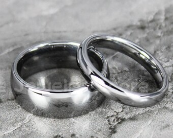 Couple Wedding Bands, 2 Piece Couple Set Silver Tungsten Bands with Domed Edge, Silver Ring, Silver Tungsten Wedding Rings, Matching Rings
