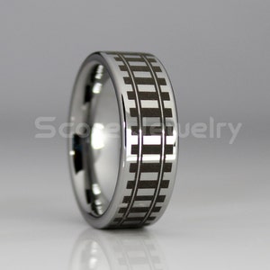 Railroad Tracks Ring, Railway Ring, Railway Tracks Ring, Silver Tungsten Band Flat Edge Railway Tracks Ring, Train Tracks, Railroad Tracks