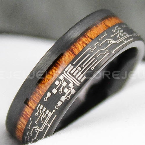 Black Wedding Ring Circuit Board Design 8mm Black Hammered Etsy