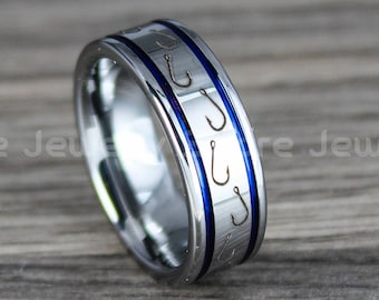 Fishing Ring, Fish Hooks Ring, Fishing Wedding Ring, Fishing Wedding Band, Fisherman Jewelry, Fisherman Ring, His Wedding Ring, Groom Ring