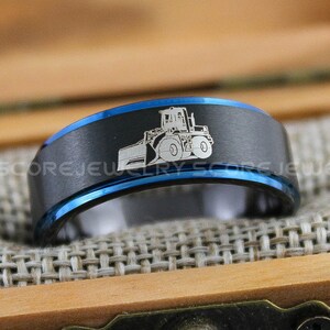Bulldozer Ring, Dozer Ring, Excavator Ring, Backhoe Ring, 8mm Black Tungsten Band with Step Edge, Black Tungsten Ring, Black Wedding Ring