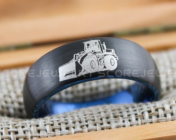 Bulldozer Ring, Dozer Ring, Excavator Ring, Backhoe Ring, 8mm Black Tungsten Band with Domed Edge, Black Tungsten Ring, Black Wedding Ring