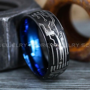 Platinenring , Gamer Ring , Lehrer Ring , 8 mm Wolfram Band Gewölbter Rand Ring , 8 mm Wolfram Ehering