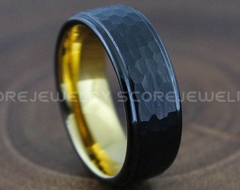Mens Wedding Ring Black Wedding Ring Black Wedding Band His Wedding Ring Hammered Ring Mens Jewelry Groom Wedding Band Groom Wedding Ring