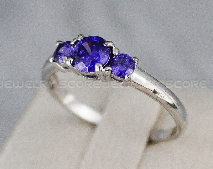 Amethyst Ring, Amethyst Wedding Ring, Amethyst CZ Three Stone Engagement Ring, Bridal Ring, Purple Stone Ring, Bridal Jewelry, Purple Ring