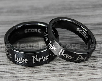 Couple Wedding Bands, Matching Couple Rings, 2 Piece Couple Set Tungsten Bands, True Love Never Dies Ring, Matching Black Wedding Bands