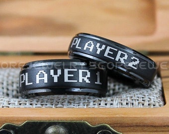 Gamer Rings, Couple Rings, Couple Wedding Rings, Player 1 Player 2 Rings, Gamer Wedding Rings, Gamer Wedding Bands, Couple Jewelry