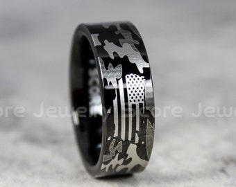 FREE SHIPPING FREE Custom Engraving 8mm Tungsten Band with Domed Edge Customized in Elvish Font Laser Engraved 8mm Silver Tungsten Ring