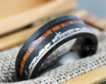 Rancher Ring, Cowboys Ring, Black Tungsten Wedding Band 8mm Tungsten Band Flat Edge, Cattle Rancher Ring, Farmer Ring, Cowboys Jewelry