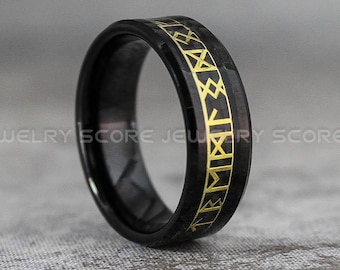 Vikings Ring, Runes Ring, Nordic Ring, Black Wedding Ring, Black Wedding Band, Til Valhalla Ring, Norse Wedding Band, Vikings Wedding Band
