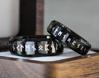 Til Valhalla Collection™, Viking Rings, Nordic Rings, Couple Wedding Bands, Norsemen Rings, Nordic Runes Ring, Vikings Black Tungsten Bands