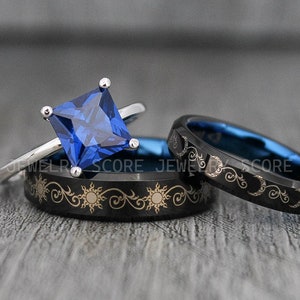 Sun and Moon Rings, Sun and Moon Wedding Rings, 3 Piece Couple Set, Couple Wedding Rings, Couple Wedding Bands, Matching Rings, Couple Rings
