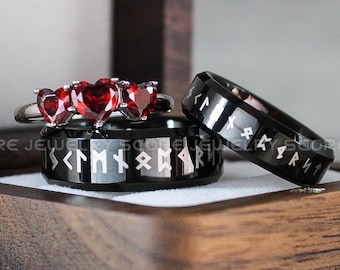 Til Valhalla Collection™, Viking Rings, Nordic Rings, Couple Wedding Bands, Norsemen Rings, Nordic Runes Ring, Vikings Black Tungsten Bands