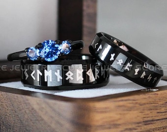 Til Valhalla Collection™, Viking Rings, Nordic Rings, Couple Wedding Bands, Norsemen Rings, Nordic Runes Ring, Vikings Black Tungsten Bands