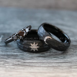 Anillos de sol y luna, anillo de sol, anillo de luna, joyas de sol y luna, anillos de pareja, alianzas de boda para pareja, anillos de pareja a juego, joyas para pareja