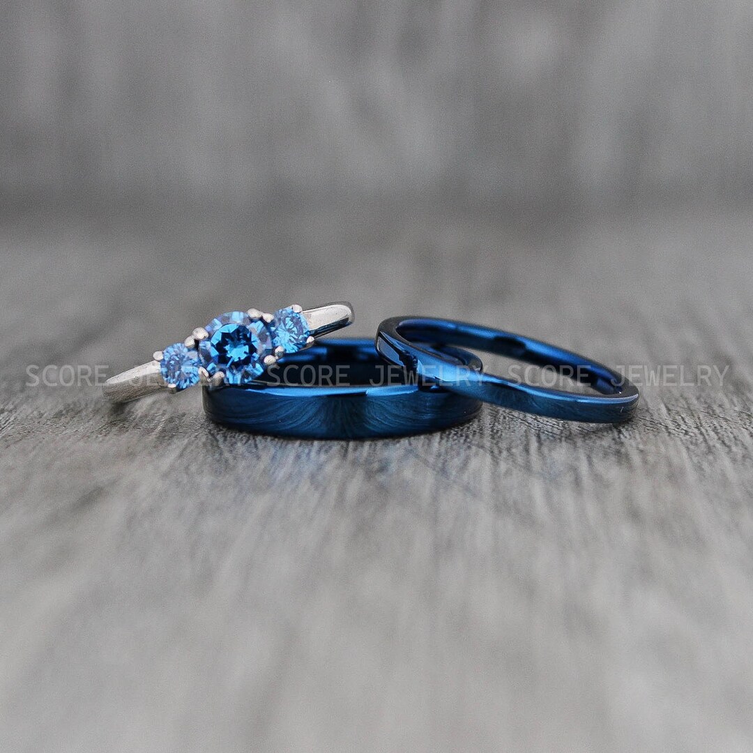 Couple Rings, Blue Wedding Bands, Couple Jewelry, Blue Wedding Rings ...