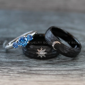 Anillos de sol y luna, anillo de sol, anillo de luna, joyas de sol y luna, anillos de pareja, alianzas de boda para pareja, anillos de pareja a juego, joyas para pareja