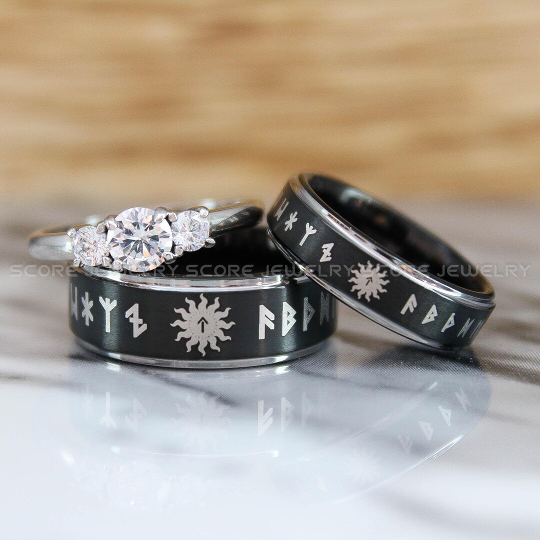 Viking Rings, Runes Rings, Nordic Rings, Couple Rings Couple Wedding ...
