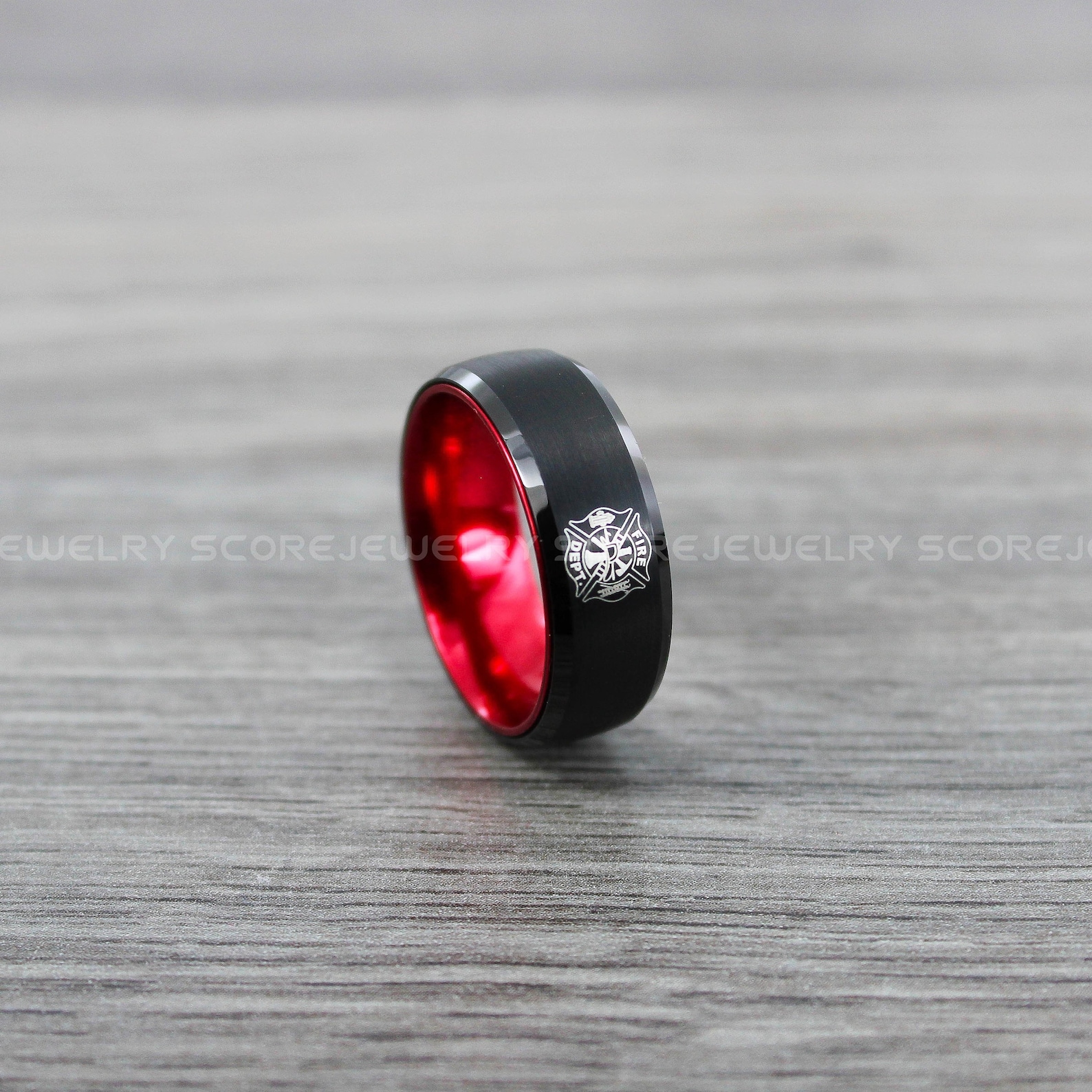 First Responder Rings Fire Department Ring, Fireman Ring, Black Tungsten Band Brushed Finish ...