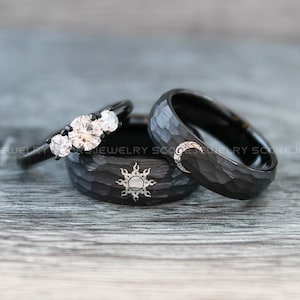 Anillos de sol y luna, anillo de sol, anillo de luna, joyas de sol y luna, anillos de pareja, alianzas de boda para pareja, anillos de pareja a juego, joyas para pareja