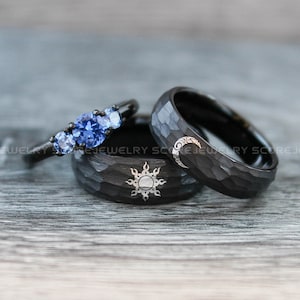Anillos de sol y luna, anillo de sol, anillo de luna, joyas de sol y luna, anillos de pareja, alianzas de boda para pareja, anillos de pareja a juego, joyas para pareja