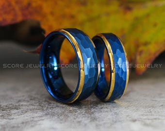 Blue Wedding Rings, Blue Wedding Bands, Couple Wedding Rings, Matching Couple Wedding Bands, Matching Couple Rings, Blue Hammered Rings