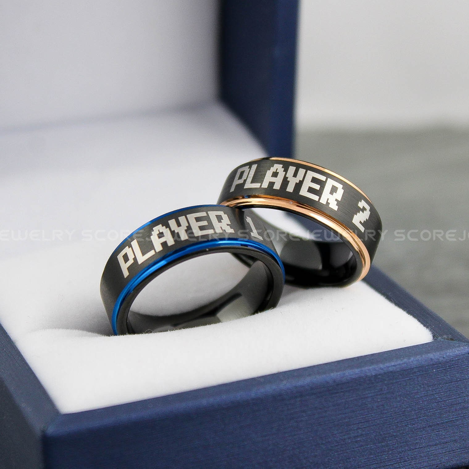 Gamer Rings, Player 1 Player 2 Rings, 2 Piece Couple Set Black Tungsten ...