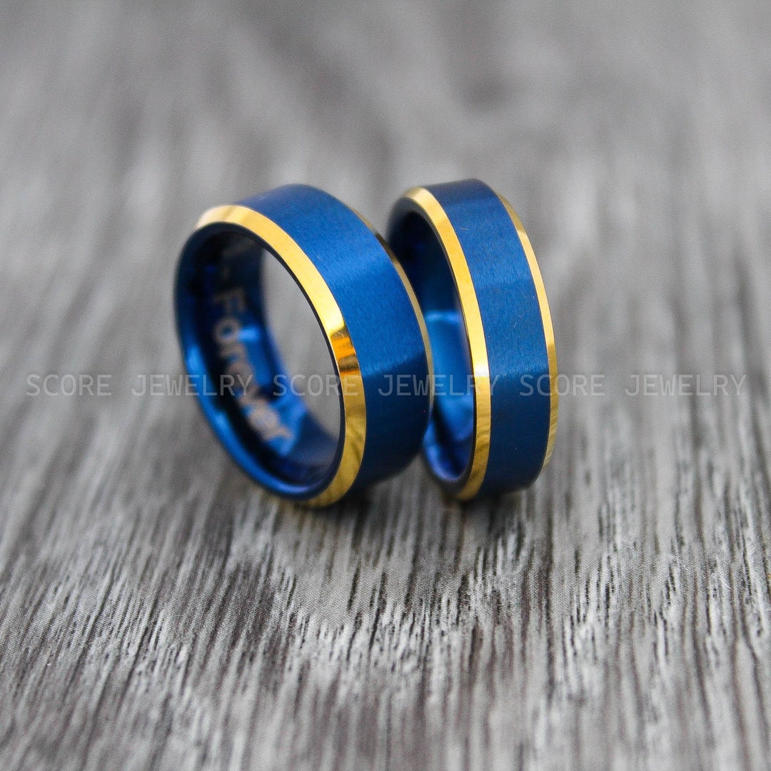 Blue Wedding Rings Blue Wedding Bands Couple Rings Couple Etsy