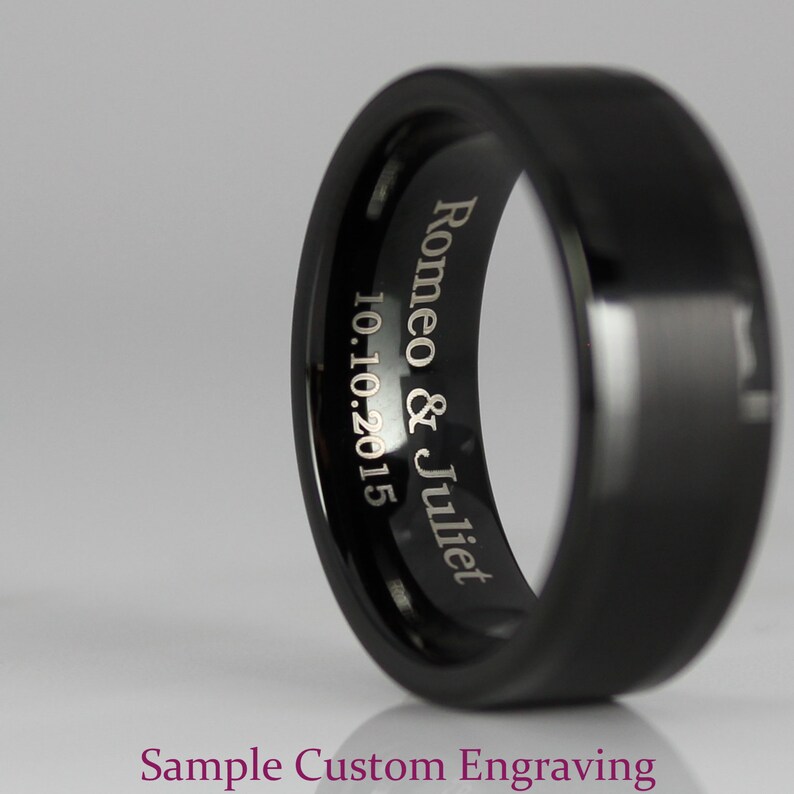 FREE SHIPPING FREE Custom Engraving 10mm Black Tungsten Band with Flat Edge Controller Ring Gamer Ring Player Ring Tungsten Gamer Ring