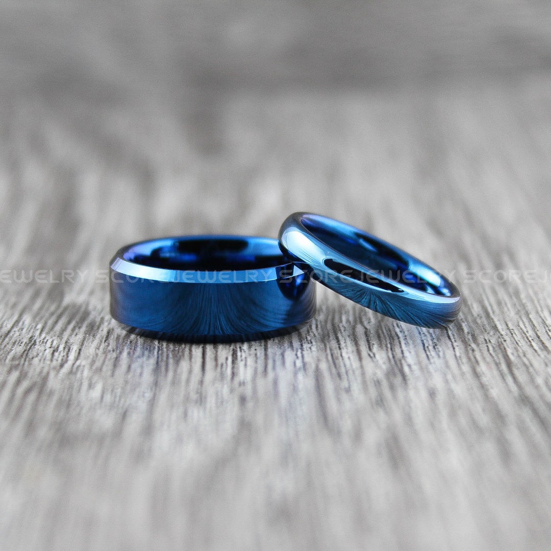 Blue Wedding Rings Blue Wedding Bands 2 Piece Couple Set Etsy