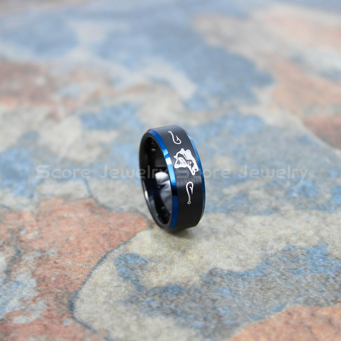 Fishing Ring Fishing Wedding Ring 8mm Black Tungsten Band Etsy New