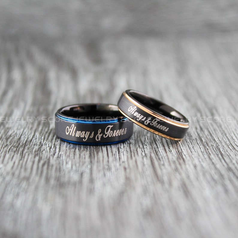Black Wedding Rings Black Tungsten Wedding Bands Black Tungsten Rings Black Wedding Bands 2 Piece Couple Set Always /& Forever Rings