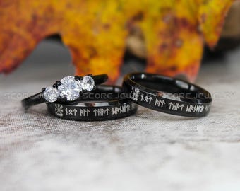 Vikings Ring, Runes Ring, Nordic Ring, Black Wedding Ring, Black Wedding Band, Til Valhalla Ring, Norse Wedding Band, Vikings Wedding Band