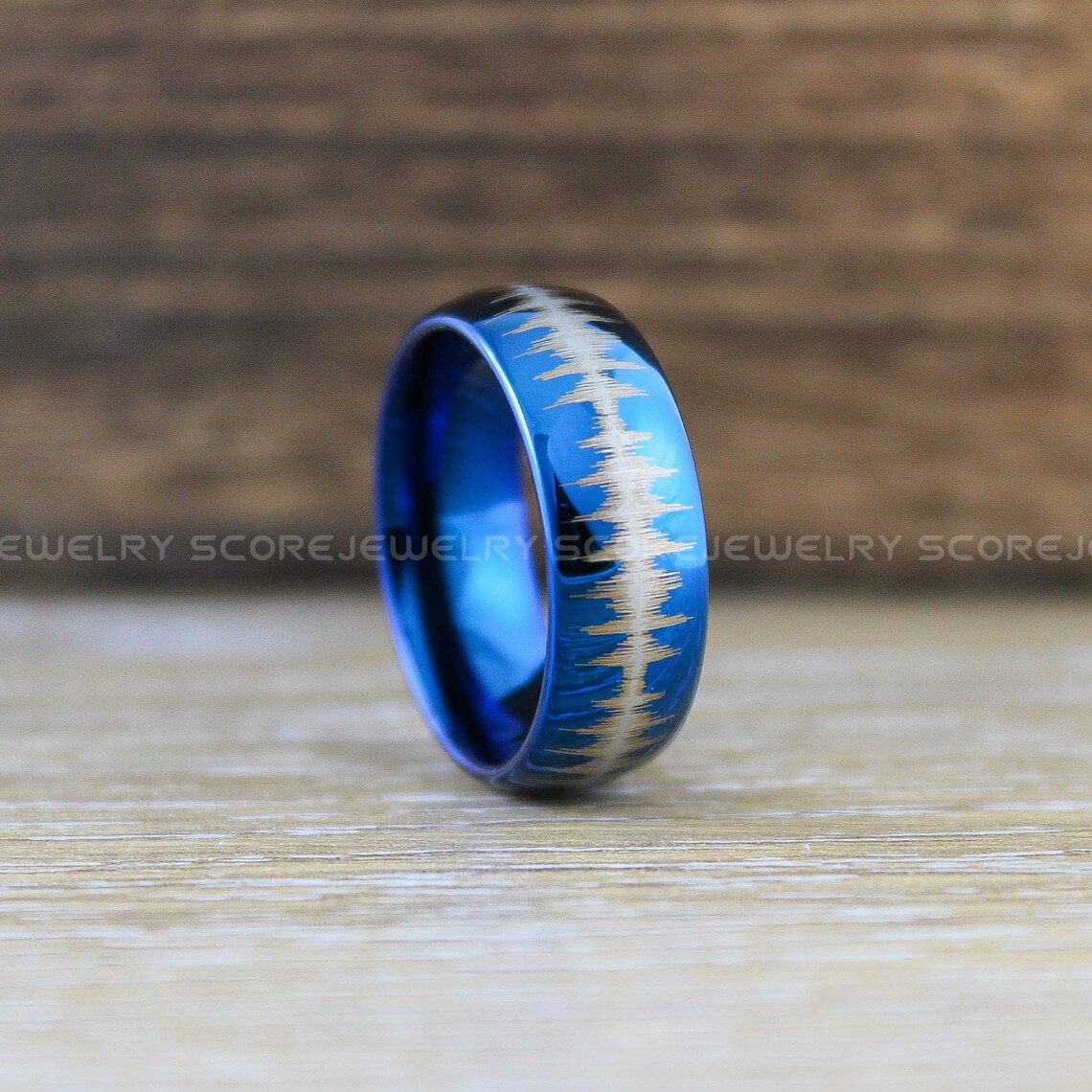 Sound Wave Rings, Soundwave Jewelry, Blue Tungsten Bands Domed Edge ...