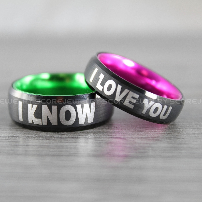 Green Rings Green Wedding Bands Green Tungsten Wedding Bands Green Tungsten Rings I Love You I Know Rings Black Tungsten Wedding Rings