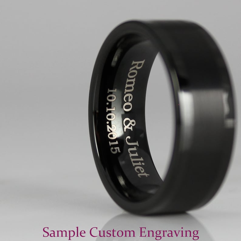 FREE Shipping Custom Engravd 6mm Silver Tungsten Band with Imitation Blue Opal Inlay and Damascus Steel Pattern Laser Engraved Tungsten Ring