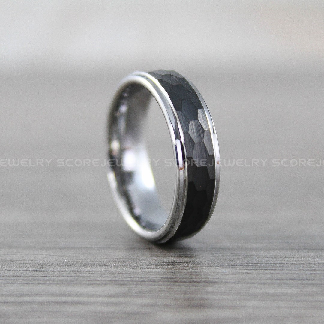 Hammered Ring Hammered Wedding Band Silver Tungsten Band - Etsy